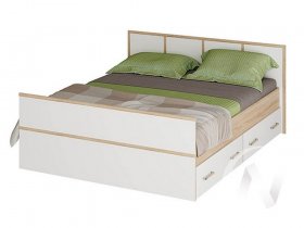 Двуспальная кровать 1,4м Сакура (дуб сонома/белый) в Половинном - polovinnoe.mebel-nsk.ru | фото