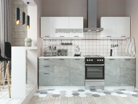 Кухонный гарнитур Дуся 2,0 м (белый глянец/цемент) в Половинном - polovinnoe.mebel-nsk.ru | фото