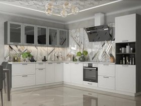 Модульная кухня Глэдис (белый снег/лайт грей софт/корпус анкор темный) в Половинном - polovinnoe.mebel-nsk.ru | фото